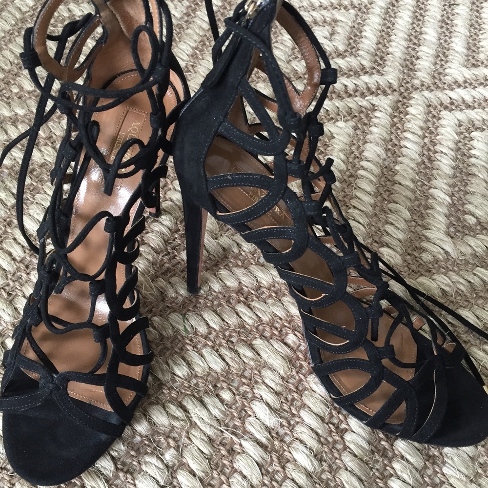 Aquazzura Black Suede Cutout Heels